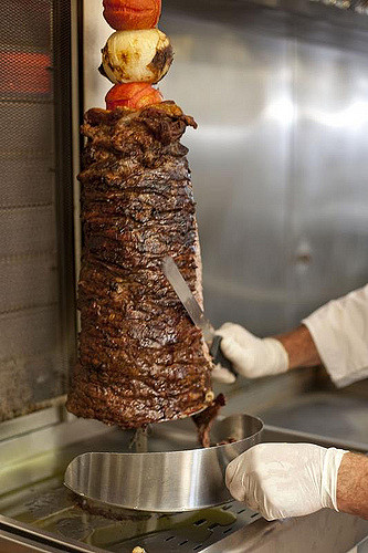 Turkey Shawarma roasting in a restaurant