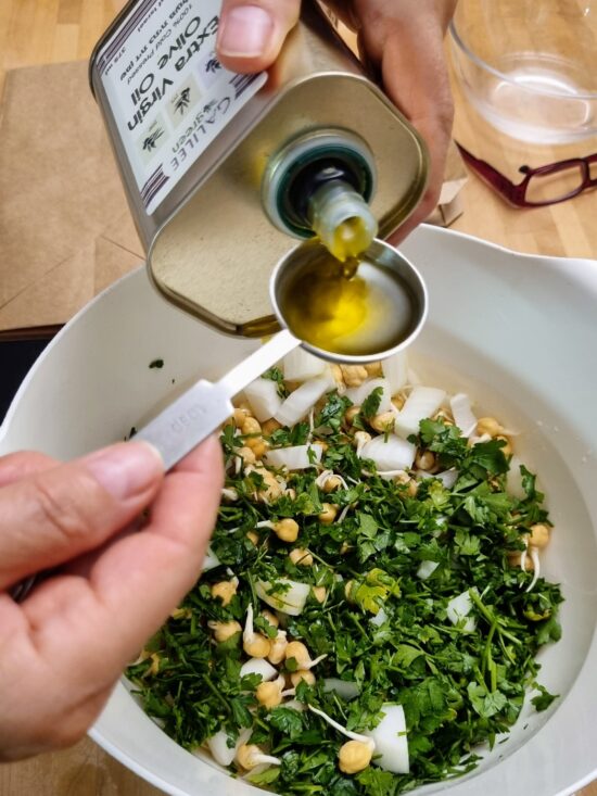 Falafel balls mixture with Galilee Green Olive Oil
