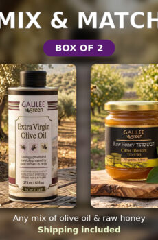 Mix and match box of 2: Galilee Green olive oil and raw honey, shipping included